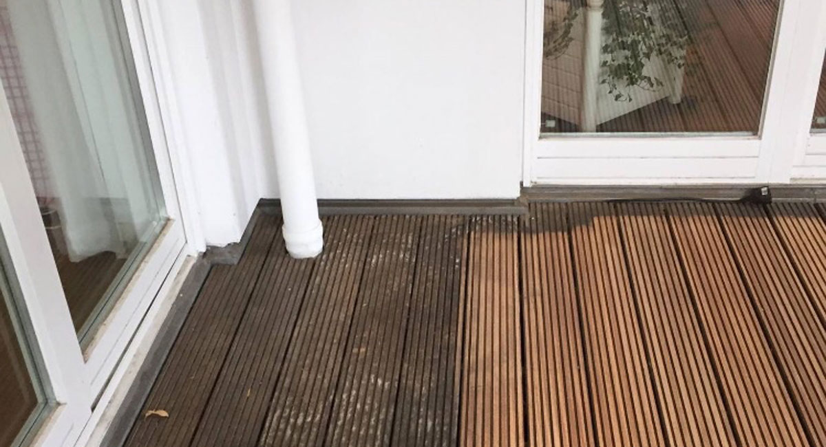 Holz-Terrassen-Reinigung mit dem Terrassenblitz vorher nachher, Bild 6